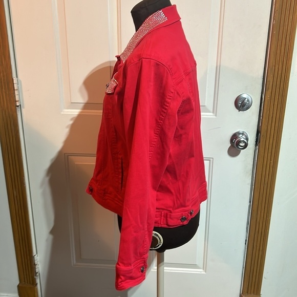 Las Olas Red Denim Rhinestone Jacket Glam Bling Size Large - Picture 3 of 5